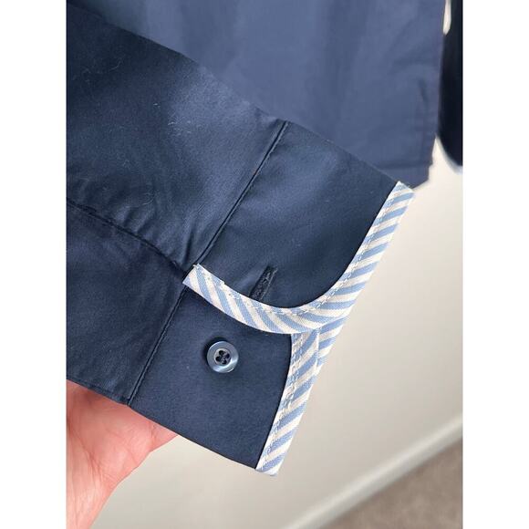 Pearly Vine Cotton Blend Long Sleeve Collared Shirt Top Navy Women's Size M NWT - Picture 4 of 8